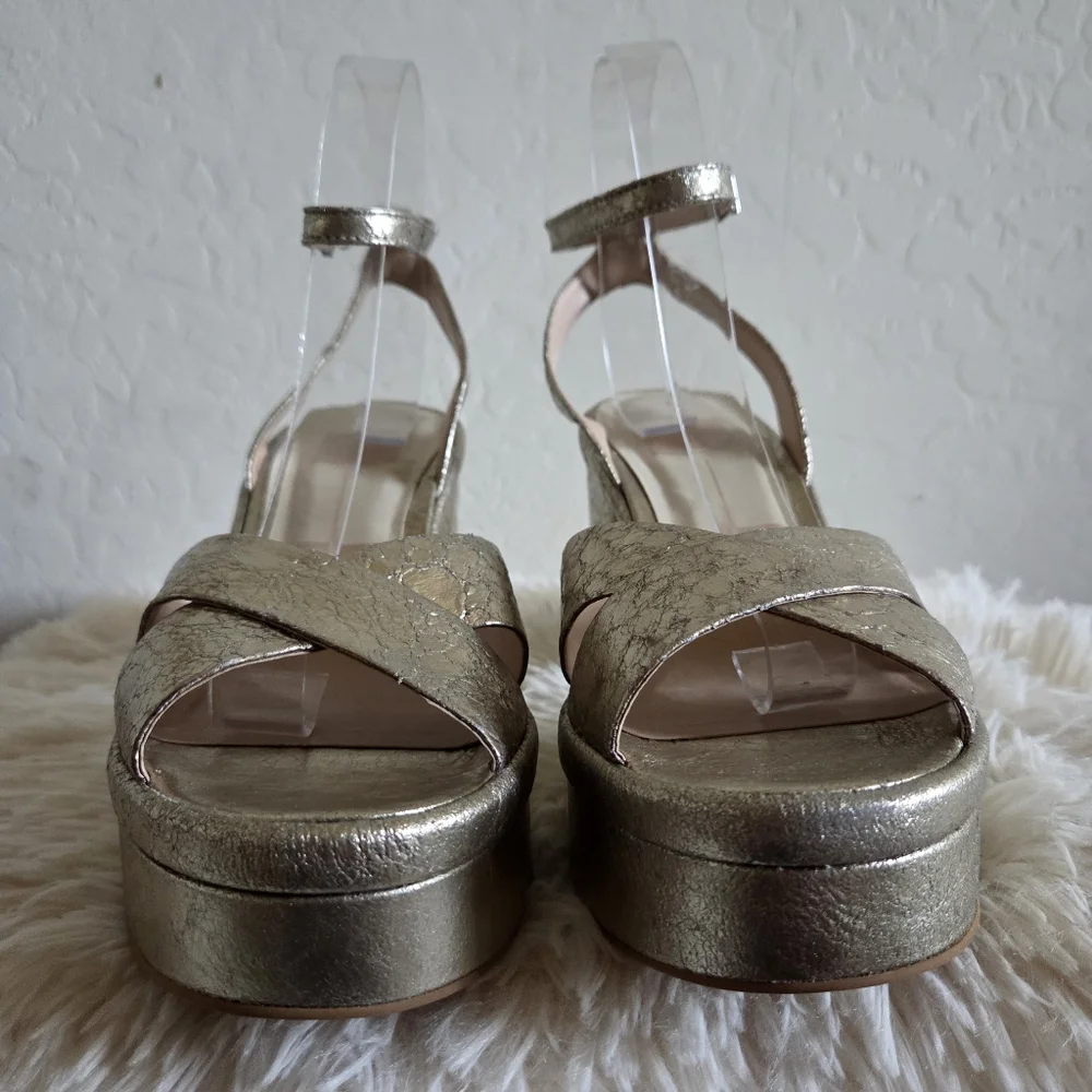 Dolce Vita Laisha Distressed Leather Platform Heels Sandals Gold Size 9.5